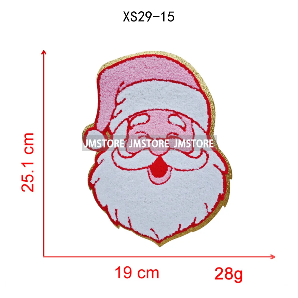 Wholesale Santa Claus Era Winter Christmas Holiday Chenille Heat Press Custom Sequin Iron on Patches for Women Man Clothing