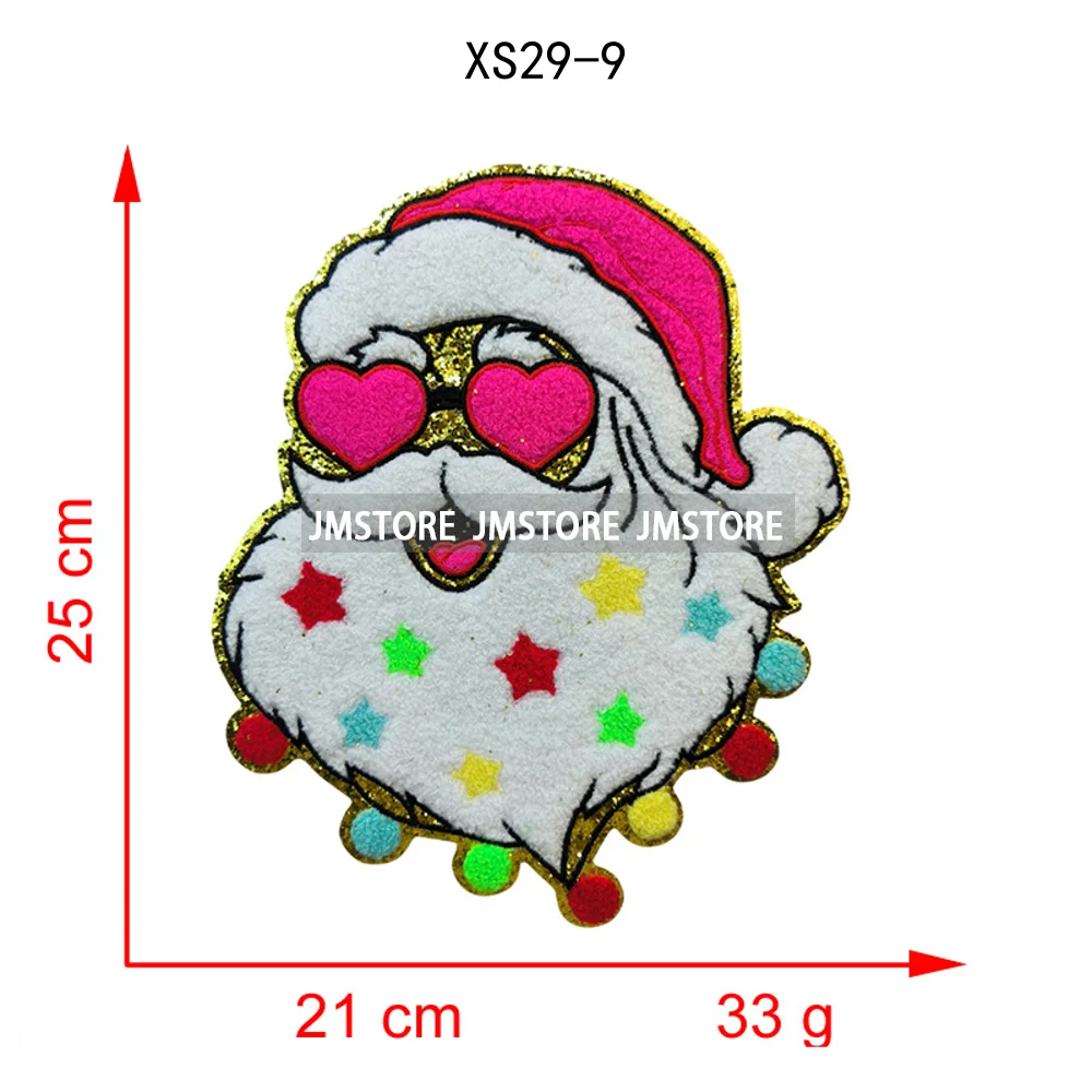 Wholesale Santa Claus Era Winter Christmas Holiday Chenille Heat Press Custom Sequin Iron on Patches for Women Man Clothing