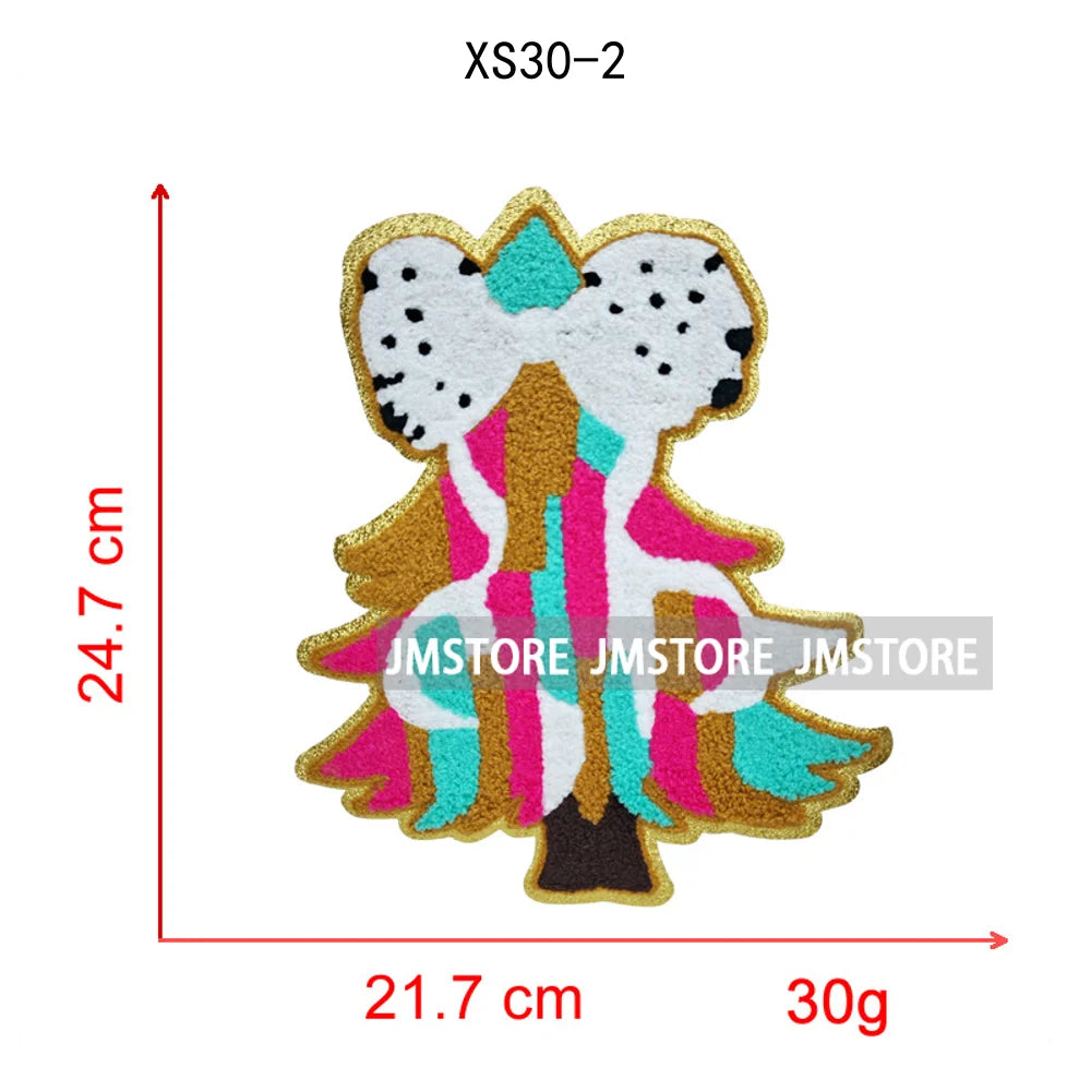Christmas Tree Bow Reindeer Holly Jolly Merry and Bright Festival Season Chenille Heat Press Sequin Iron on Patches for Hoodies