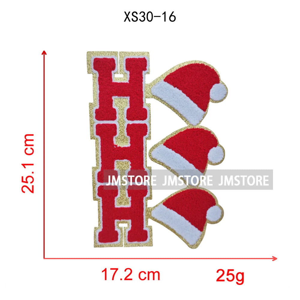 Christmas Tree Bow Reindeer Holly Jolly Merry and Bright Festival Season Chenille Heat Press Sequin Iron on Patches for Hoodies