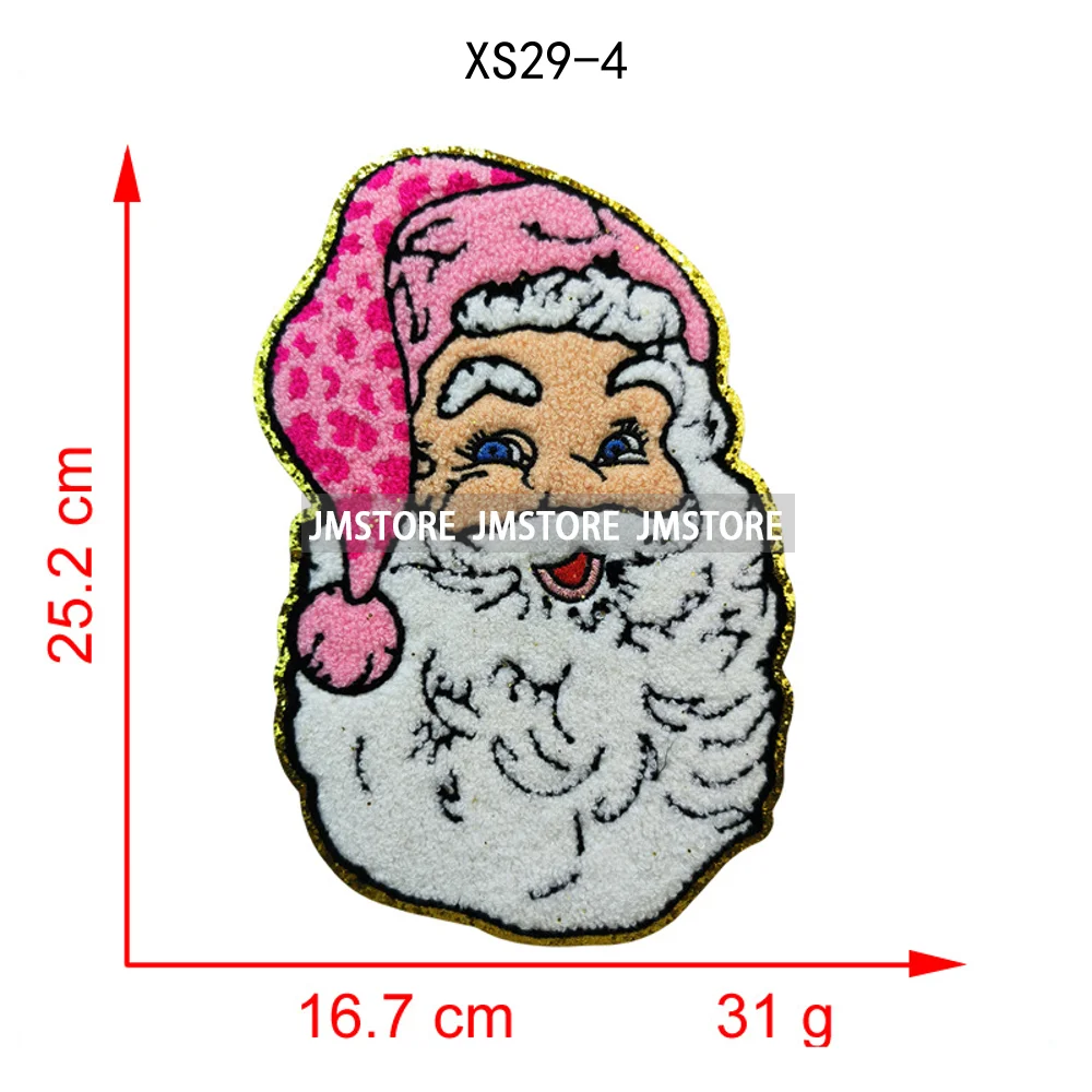 Wholesale Santa Claus Era Winter Christmas Holiday Chenille Heat Press Custom Sequin Iron on Patches for Women Man Clothing