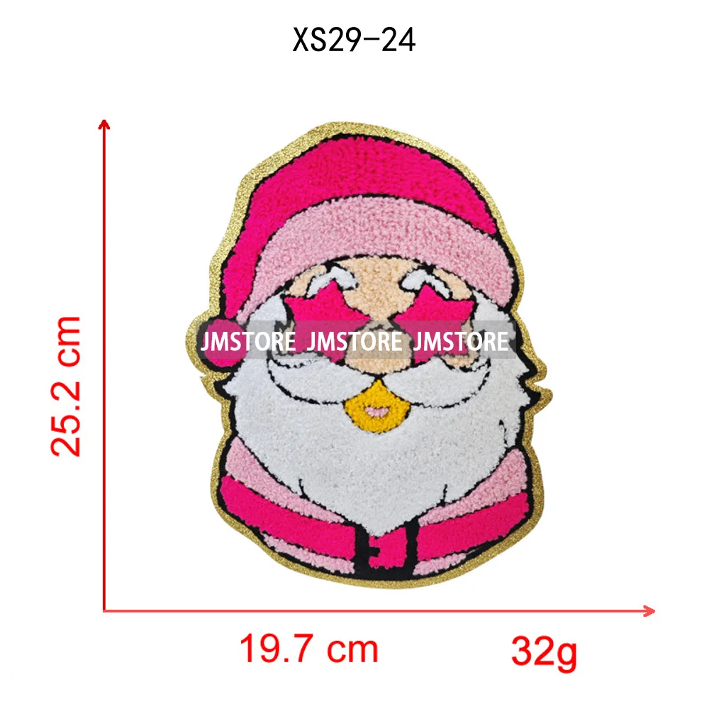 Wholesale Santa Claus Era Winter Christmas Holiday Chenille Heat Press Custom Sequin Iron on Patches for Women Man Clothing