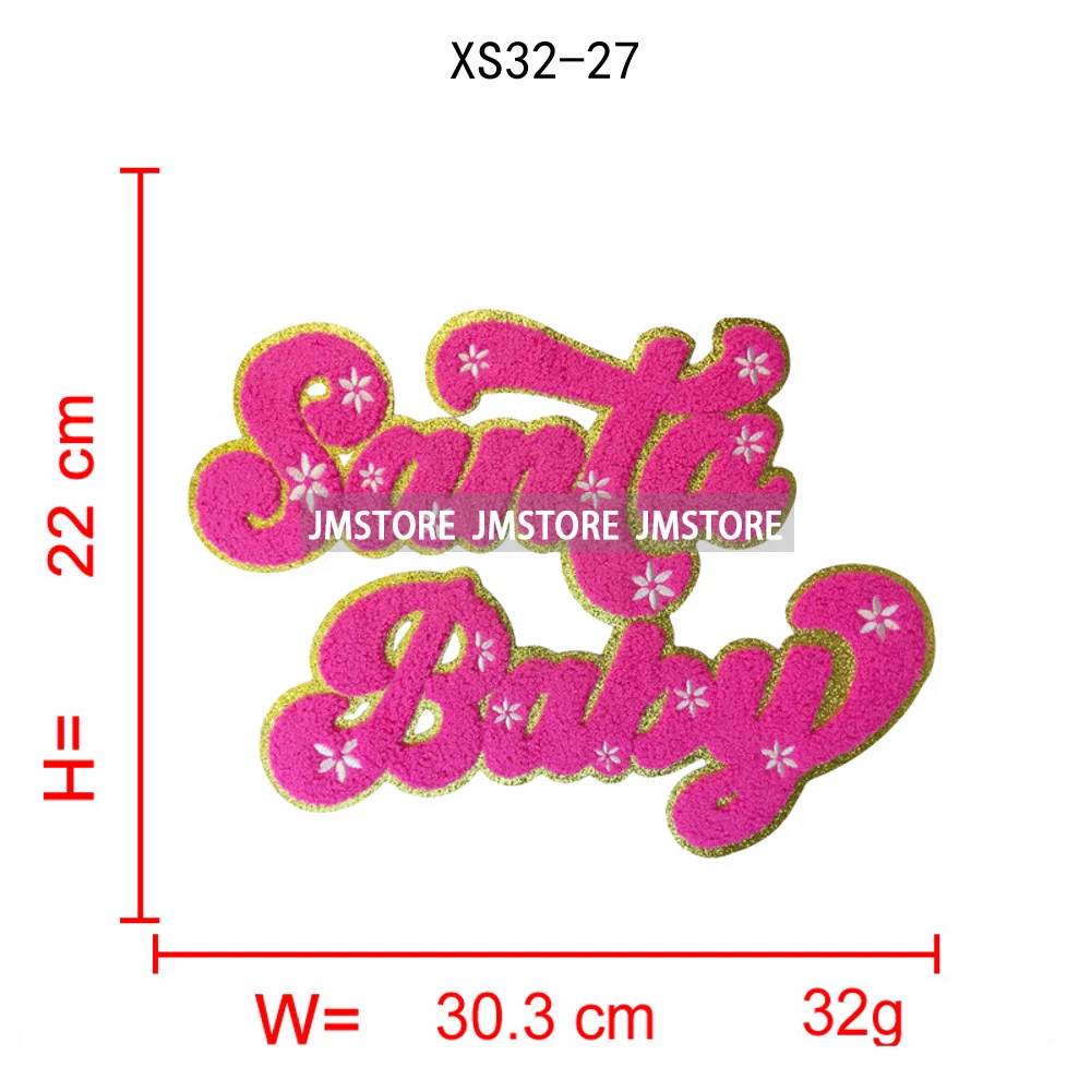 Fashion Merry and Bright Santa Baby Christmas Glitter Chenille Letters Cheer Holiday Iron on Embroidered Patches for Clothes