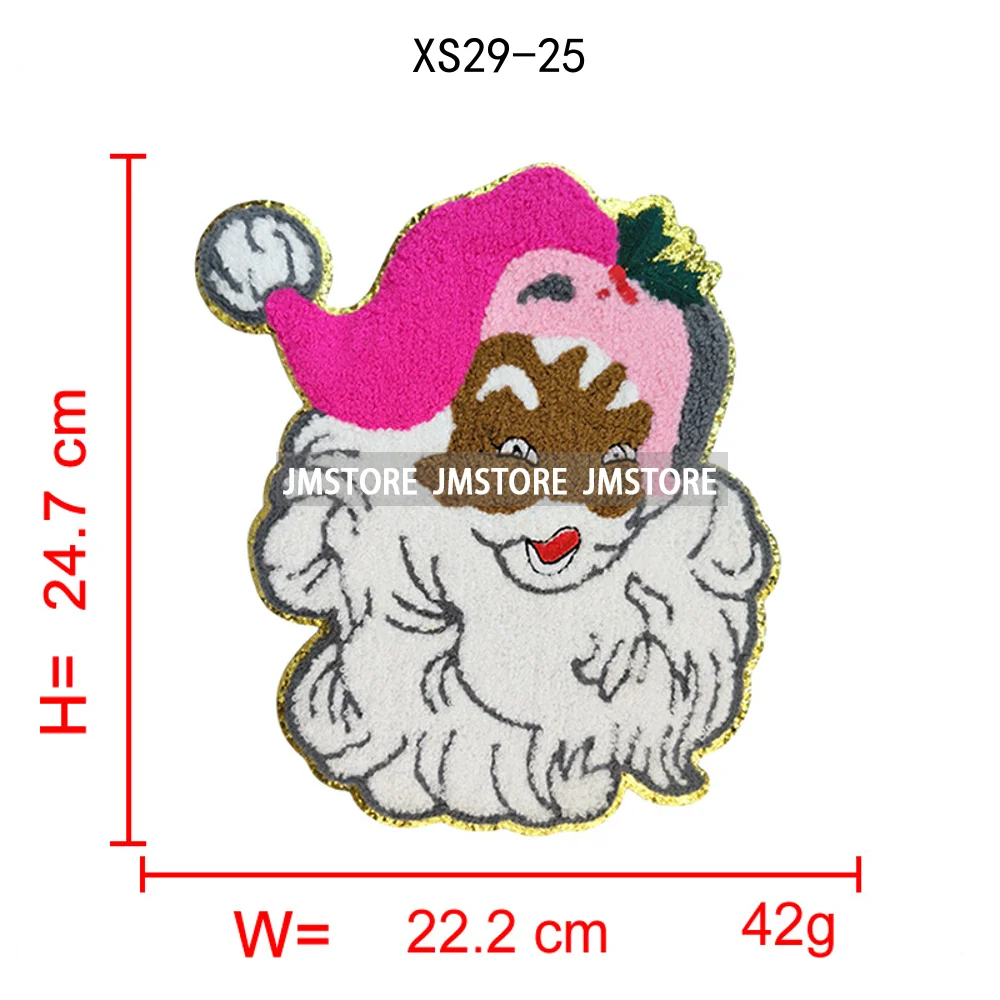 Wholesale Santa Claus Era Winter Christmas Holiday Chenille Heat Press Custom Sequin Iron on Patches for Women Man Clothing