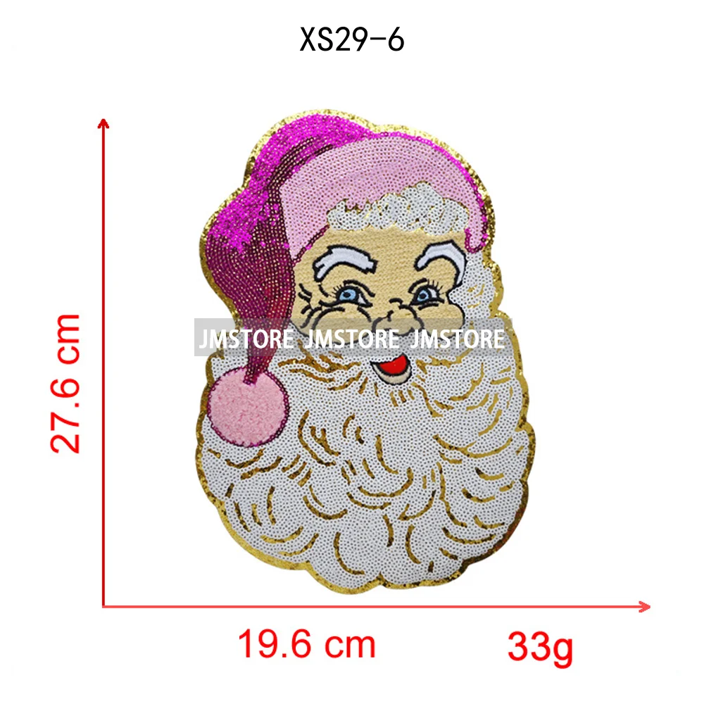 Wholesale Santa Claus Era Winter Christmas Holiday Chenille Heat Press Custom Sequin Iron on Patches for Women Man Clothing