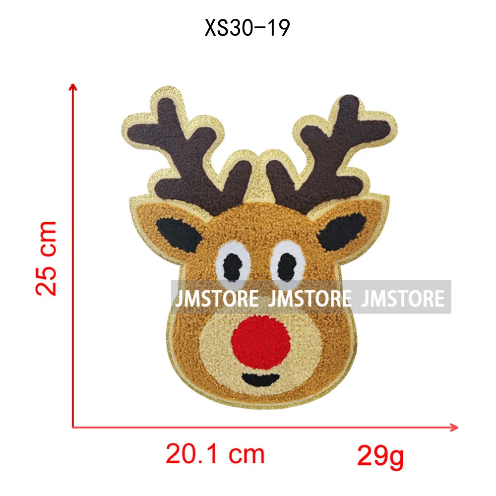Christmas Tree Bow Reindeer Holly Jolly Merry and Bright Festival Season Chenille Heat Press Sequin Iron on Patches for Hoodies
