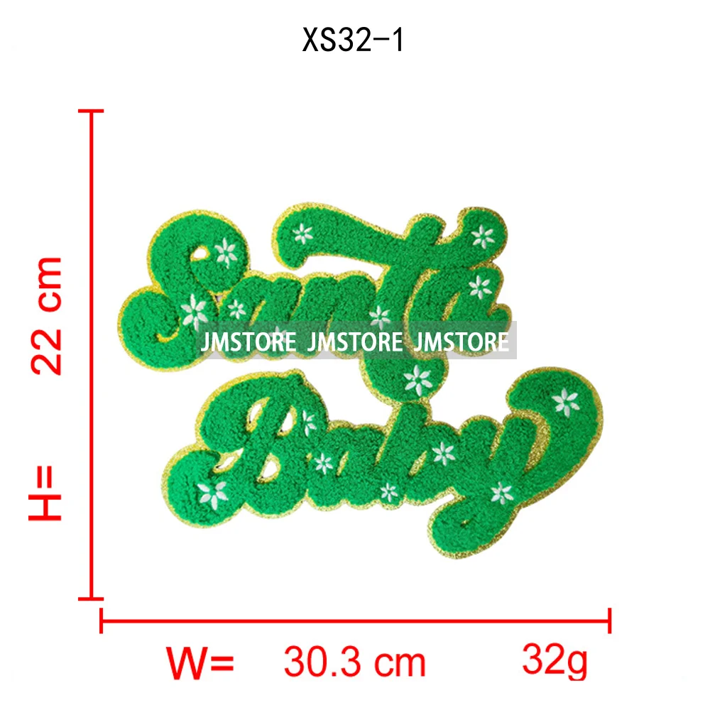Fashion Merry and Bright Santa Baby Christmas Glitter Chenille Letters Cheer Holiday Iron on Embroidered Patches for Clothes