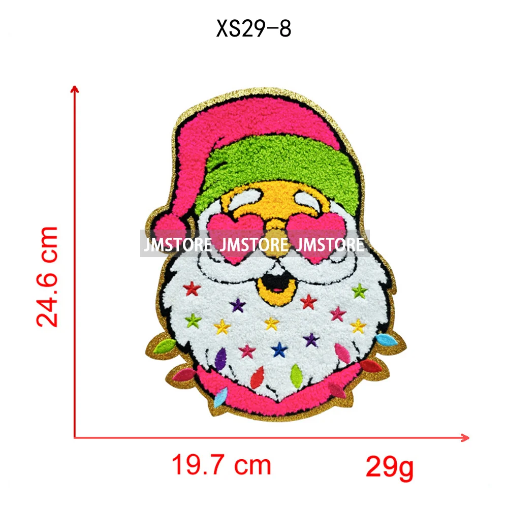 Wholesale Santa Claus Era Winter Christmas Holiday Chenille Heat Press Custom Sequin Iron on Patches for Women Man Clothing