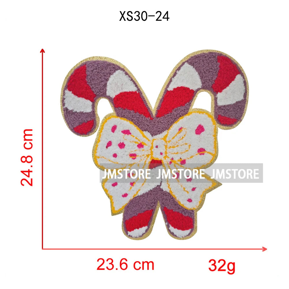 Christmas Tree Bow Reindeer Holly Jolly Merry and Bright Festival Season Chenille Heat Press Sequin Iron on Patches for Hoodies