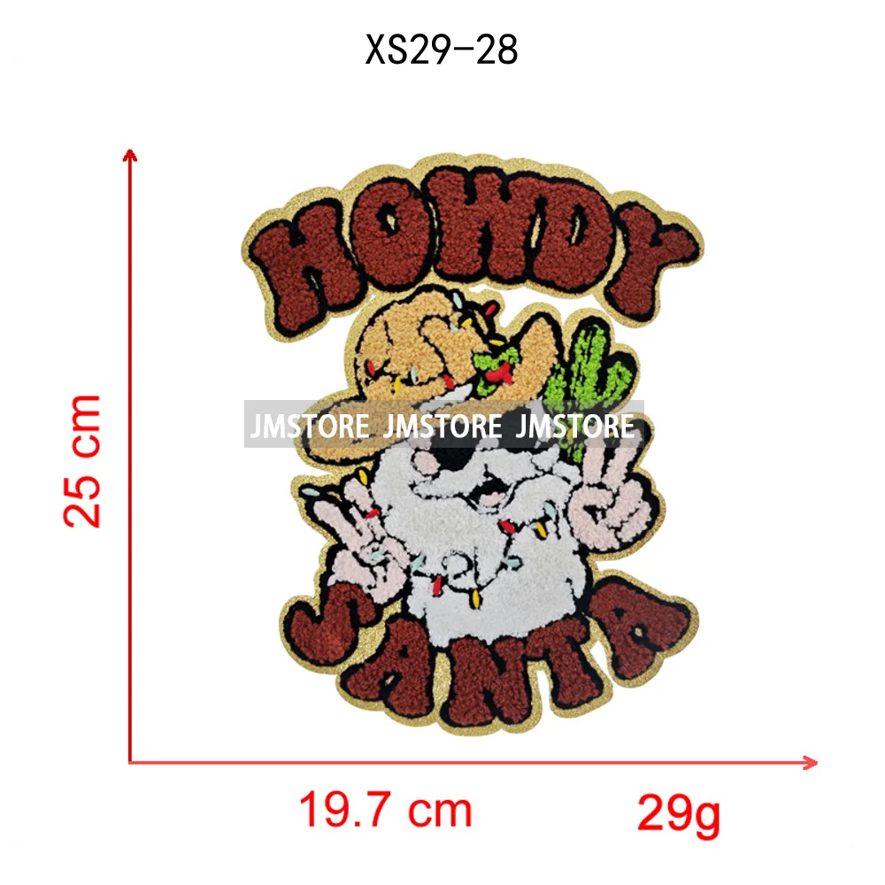 Wholesale Santa Claus Era Winter Christmas Holiday Chenille Heat Press Custom Sequin Iron on Patches for Women Man Clothing