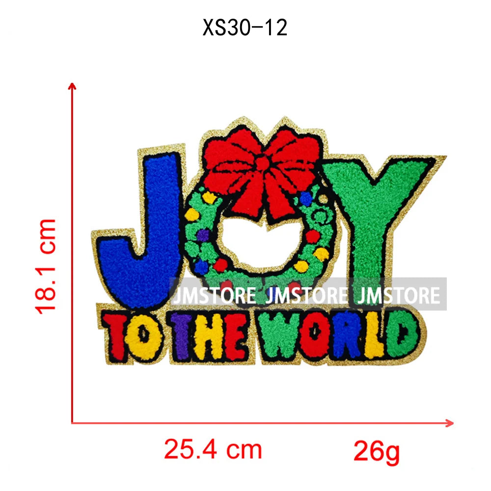 Christmas Tree Bow Reindeer Holly Jolly Merry and Bright Festival Season Chenille Heat Press Sequin Iron on Patches for Hoodies