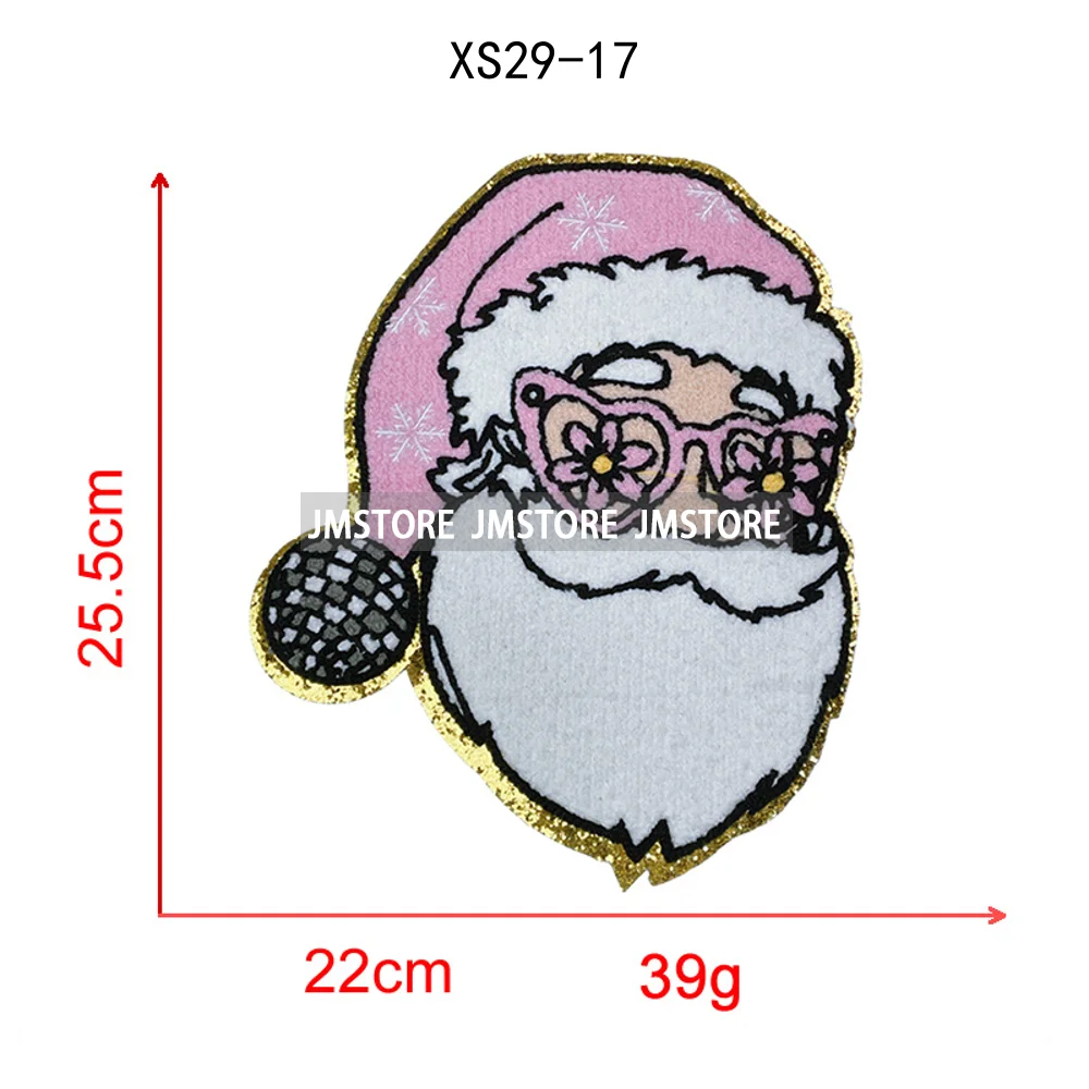Wholesale Santa Claus Era Winter Christmas Holiday Chenille Heat Press Custom Sequin Iron on Patches for Women Man Clothing
