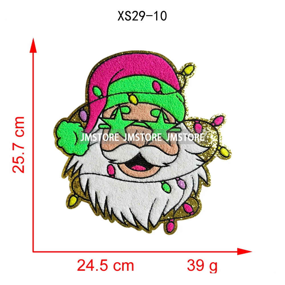 Wholesale Santa Claus Era Winter Christmas Holiday Chenille Heat Press Custom Sequin Iron on Patches for Women Man Clothing