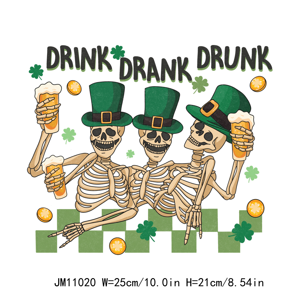 St Patricks Skeleton Lucky Drink Coffee DTF Transfers