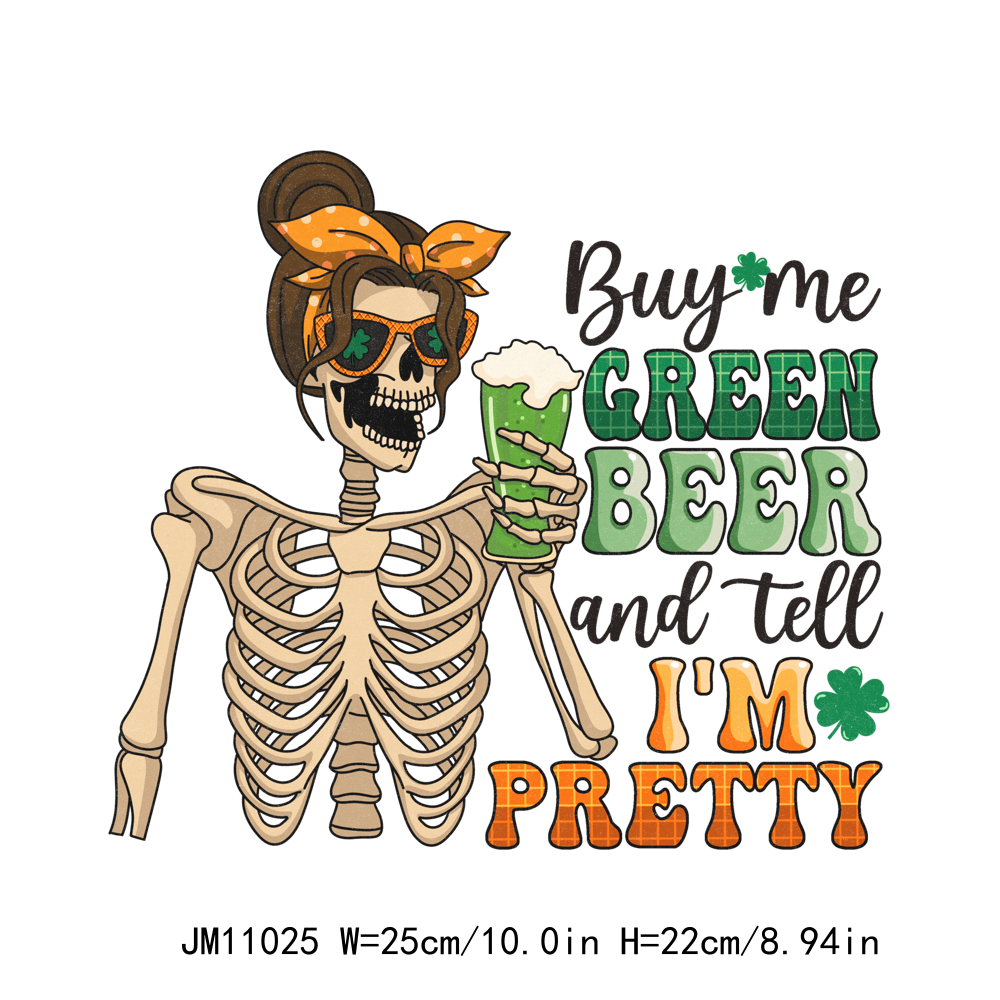 St Patricks Skeleton Lucky Drink Coffee DTF Transfers