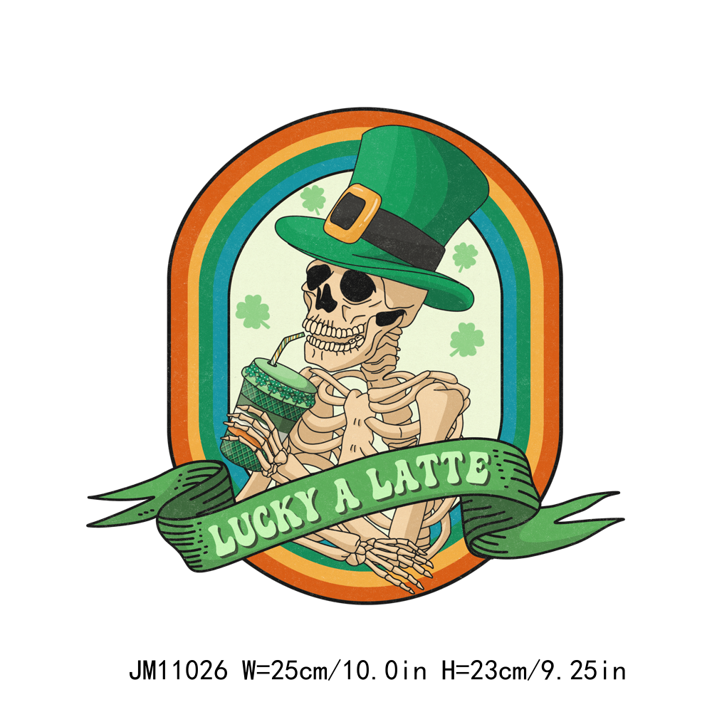 St Patricks Skeleton Lucky Drink Coffee DTF Transfers