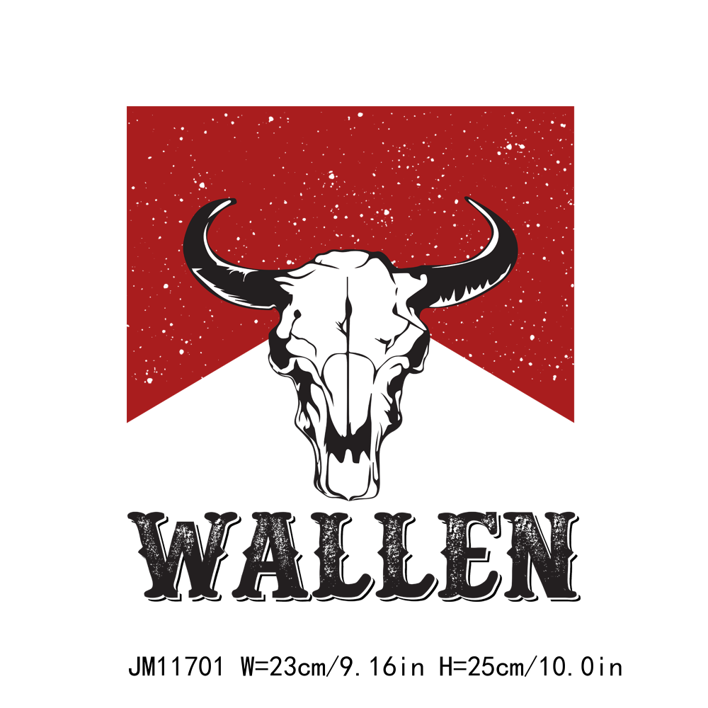 Western Cowboy Wallen Bull Skull DTF Transfers