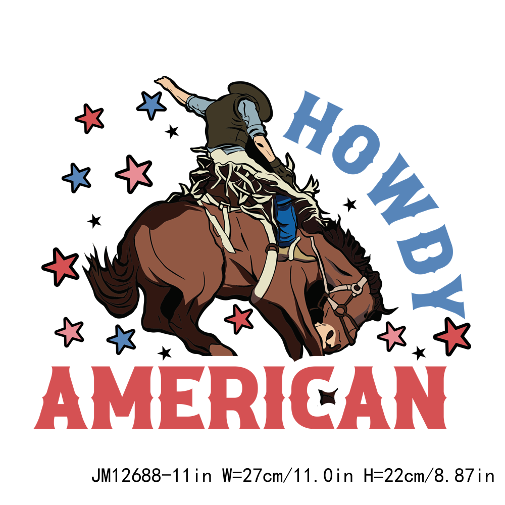 Western 4th of July Howdy American Cowboy DTF Transfers