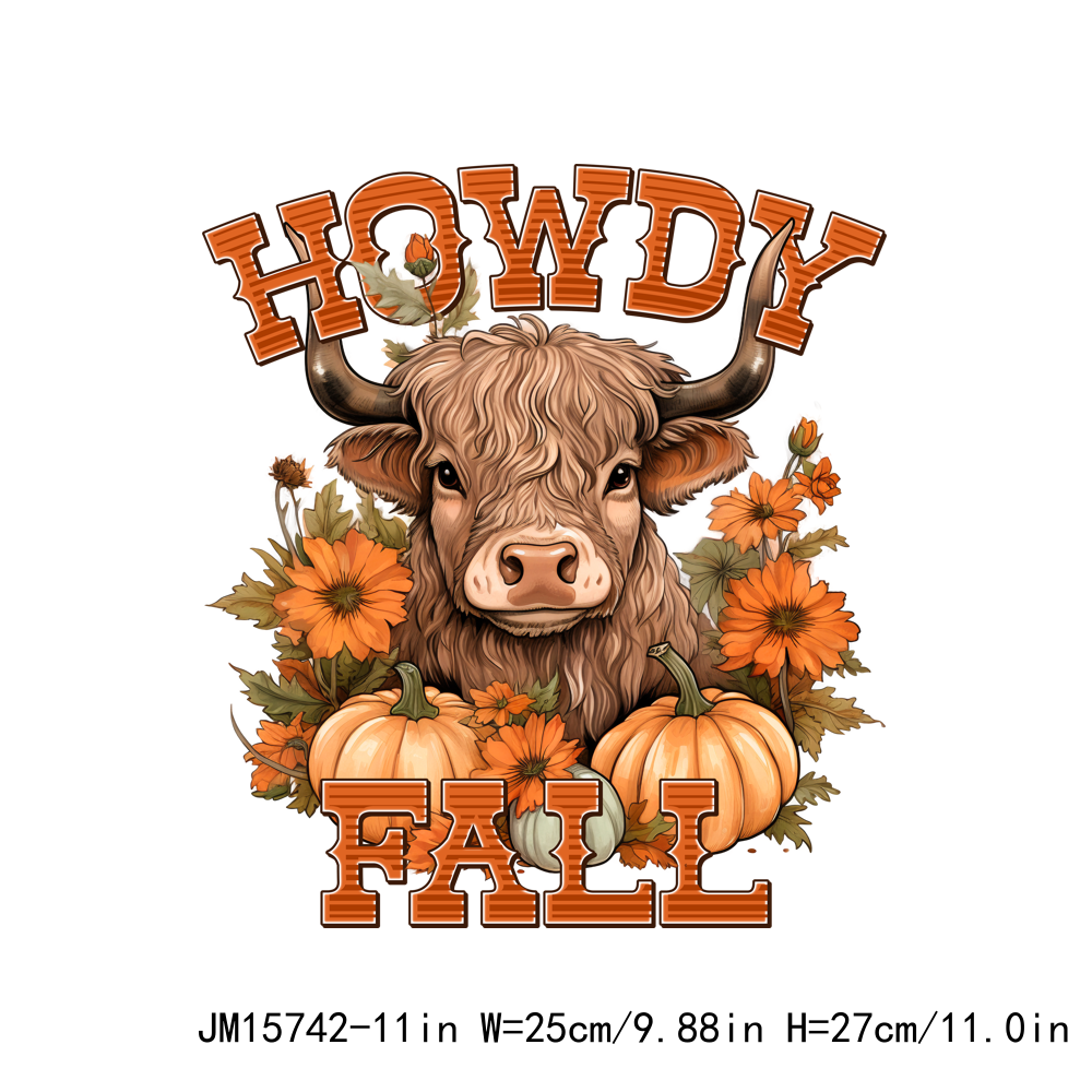 Autumn Howdy Fall Highland Cow Thanksgiving DTF Transfers