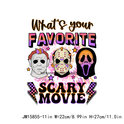 DTF Horror Scary Halloween Holiday Club Transfer Printing Stickers Ready To Press For Clothing