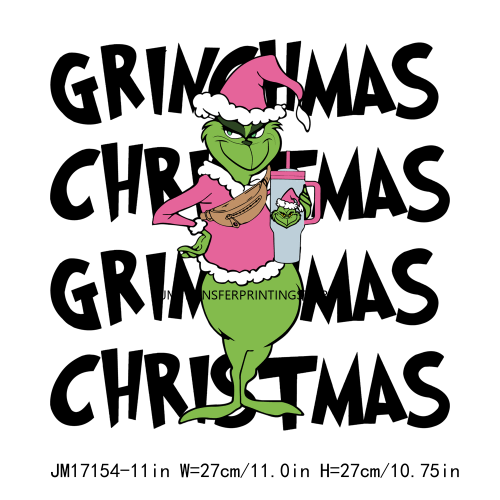Bougie On The Outside Decals Merry Grinchmas DTF Plastisol Transfer Stickers For T-shirts