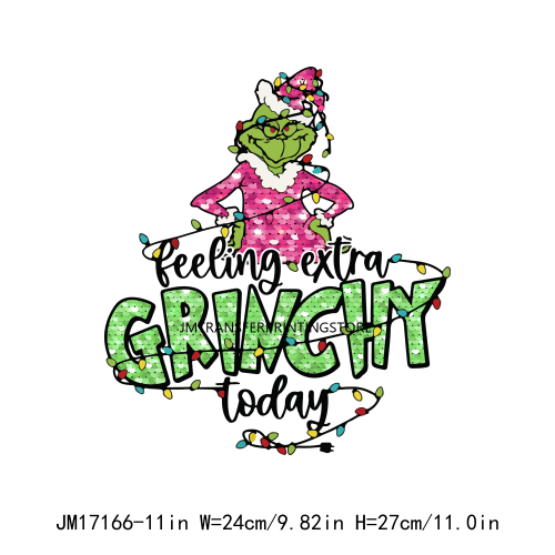 Bougie On The Outside Decals Merry Grinchmas DTF Plastisol Transfer Stickers For T-shirts