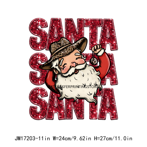 Sparkly Glitter Faux Sequin Reindeer Santa Bougie Snowman Gingerbread Man Christmas Design DTF Heat Transfer Sticker For T-Shirt