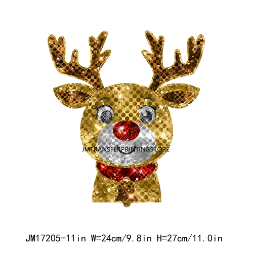 Sparkly Glitter Faux Sequin Reindeer Santa Bougie Snowman Gingerbread Man Christmas Design DTF Heat Transfer Sticker For T-Shirt