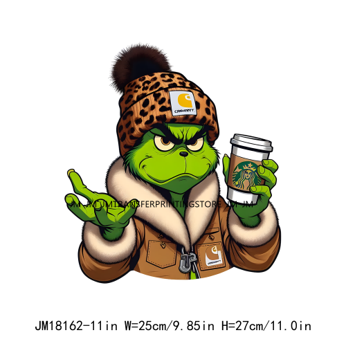 New Green Boojee Grinch Coffee Before Christmas Iron On DTF Transfer Stickers Designs Ready To Press For Clothes