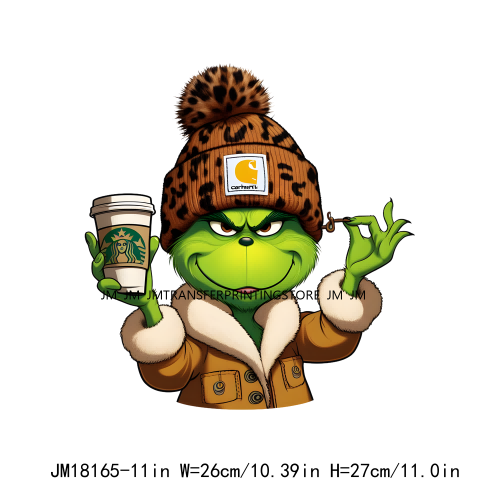 New Green Boojee Grinch Coffee Before Christmas Iron On DTF Transfer Stickers Designs Ready To Press For Clothes