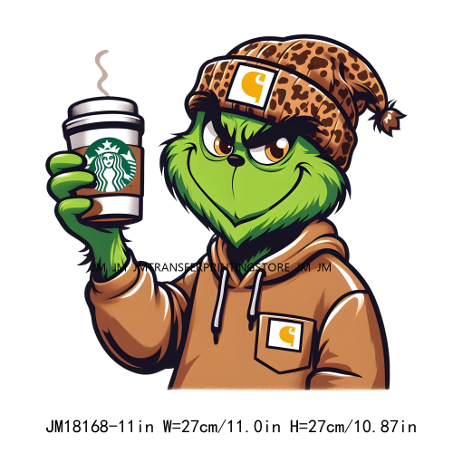 New Green Boojee Grinch Coffee Before Christmas Iron On DTF Transfer Stickers Designs Ready To Press For Clothes