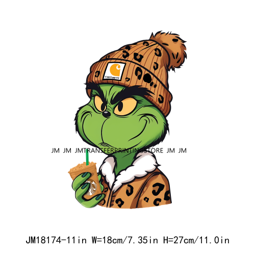 New Green Boojee Grinch Coffee Before Christmas Iron On DTF Transfer Stickers Designs Ready To Press For Clothes