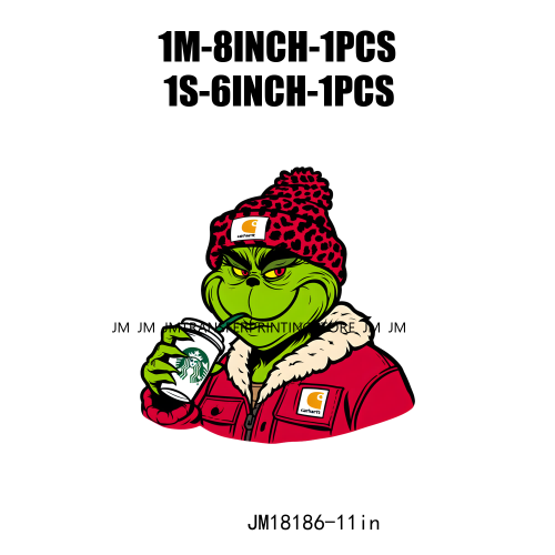 Red Leopard Drinking Coffee Boujee Grinch Coffee Lover Christmas Washable DTF Heat Transfer Stickers Ready To Press For T-Shirts