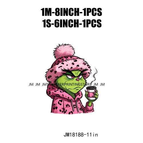 Cute Pink Leopard Coffee Boojee Grinch DTF Printing Iron On Grincy But Caffeinated Transfer Stickers Ready To Press For Hoodies