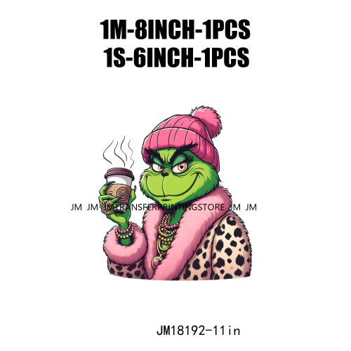 Cute Pink Leopard Coffee Boojee Grinch DTF Printing Iron On Grincy But Caffeinated Transfer Stickers Ready To Press For Hoodies