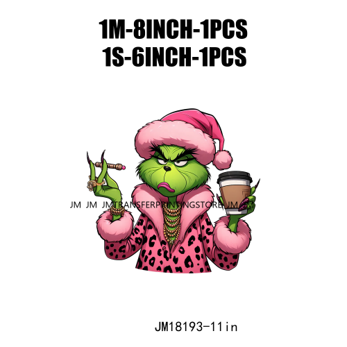 Cute Pink Leopard Coffee Boojee Grinch DTF Printing Iron On Grincy But Caffeinated Transfer Stickers Ready To Press For Hoodies