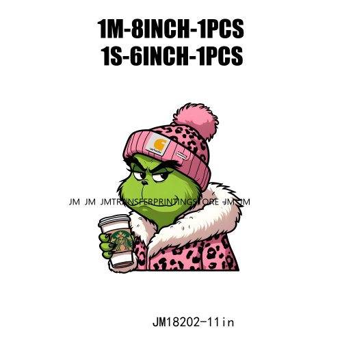 Cute Pink Leopard Coffee Boojee Grinch DTF Printing Iron On Grincy But Caffeinated Transfer Stickers Ready To Press For Hoodies