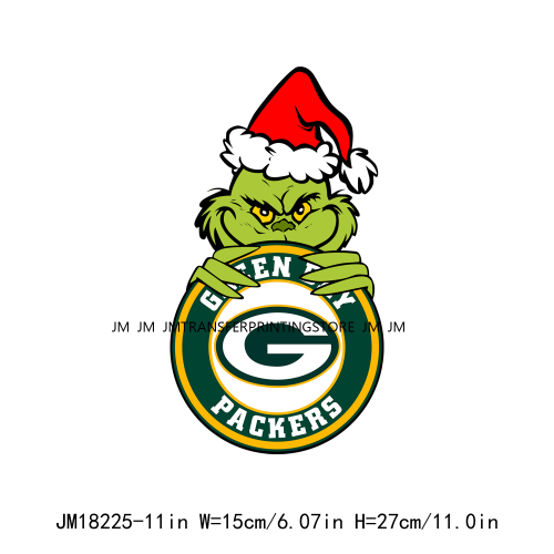 Washable Grinch Football Sport Team Iron On DTF Plastisol Heat Transfer Stickers Ready To Press For Clothing Bags