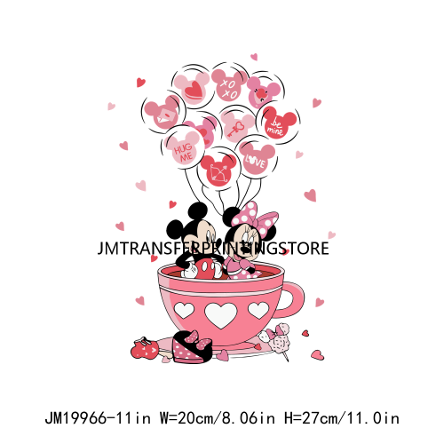 Cartoon Animal XOXO Pink Valentine's Day Printing Decals Stanley Tumbler Inspired Iron On DTF Transfer Stickers For Hoodies