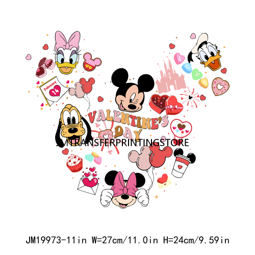 Cartoon Animal XOXO Pink Valentine's Day Printing Decals Stanley Tumbler Inspired Iron On DTF Transfer Stickers For Hoodies