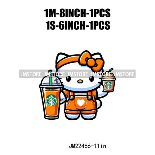 Colorful Coffee Drinking Cat Logos Iron On DTF Animal Transfers Stickers Ready To Press For T-shirts Bags