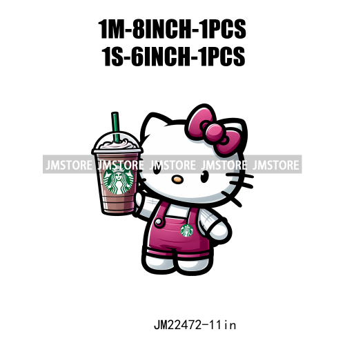 Colorful Coffee Drinking Cat Logos Iron On DTF Animal Transfers Stickers Ready To Press For T-shirts Bags