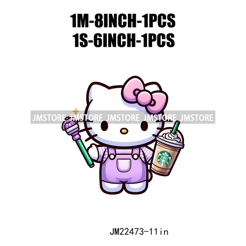 Colorful Coffee Drinking Cat Logos Iron On DTF Animal Transfers Stickers Ready To Press For T-shirts Bags