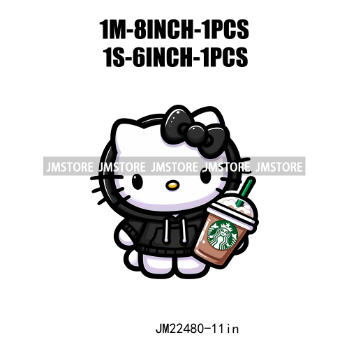 Colorful Coffee Drinking Cat Logos Iron On DTF Animal Transfers Stickers Ready To Press For T-shirts Bags