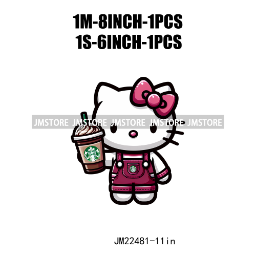 Colorful Coffee Drinking Cat Logos Iron On DTF Animal Transfers Stickers Ready To Press For T-shirts Bags