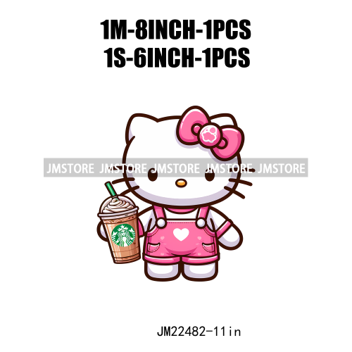 Colorful Coffee Drinking Cat Logos Iron On DTF Animal Transfers Stickers Ready To Press For T-shirts Bags