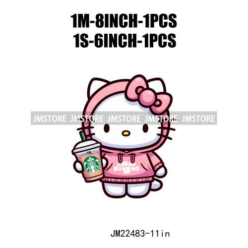 Colorful Coffee Drinking Cat Logos Iron On DTF Animal Transfers Stickers Ready To Press For T-shirts Bags