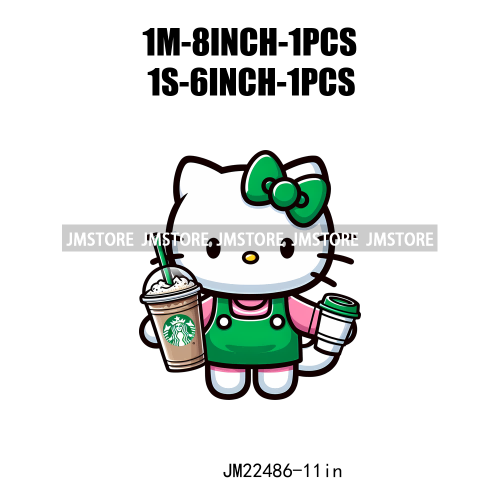 Colorful Coffee Drinking Cat Logos Iron On DTF Animal Transfers Stickers Ready To Press For T-shirts Bags