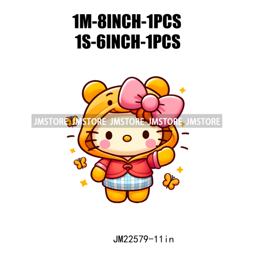 Colorful Cat Character Lovely Custume Washable Iron On DTF Transfers Stickers Printing Ready To Press For Clothes