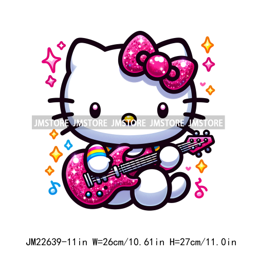 Pink Bling Musician Princess Rainbow Coffee Cat Iron On DTF Transfers Stickers Decals Ready To Press For Clothes